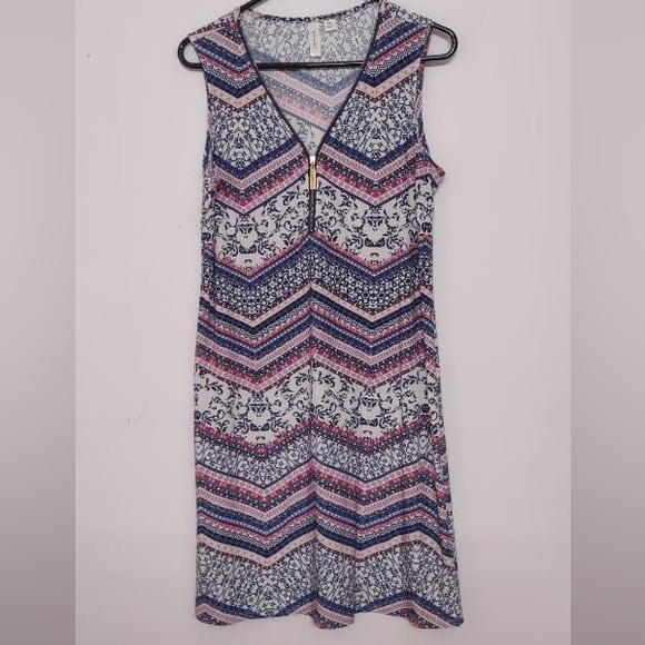 ⭐️ Tacera Sleeveless gold zip up midi dress bright zig zag design women LP - Picture 1 of 16